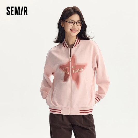 Coat Mid-length Imitation Suede Loose Contrast Color Jacket Autumn Letter American Retro Star Baseball Coat