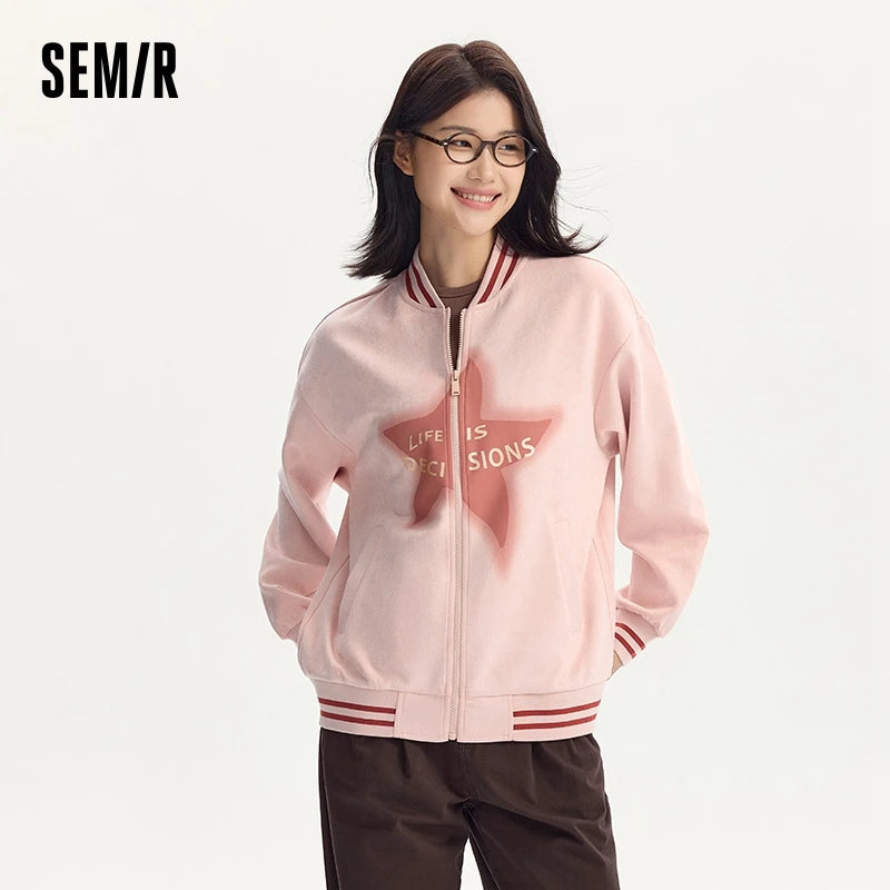 Coat Mid-length Imitation Suede Loose Contrast Color Jacket Autumn Letter American Retro Star Baseball Coat