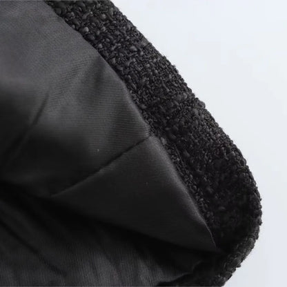 Autumn O Neck Soft Woolen Black Tweed Coat Cropped Front Pocket Single-breated Buttons Short Blazer Jacket