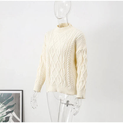 Thick Twisted Sweater Autumn Long Sleeve O-neck Female Knitted Pullover Loose Lady Kintwear Tops