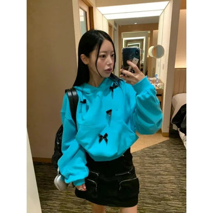 Autumn for Korean Style Bow Aesthetic Hoodie Sweatershirt Harajuku Coat Gothic Emo Hippie Jacket Mall Goth