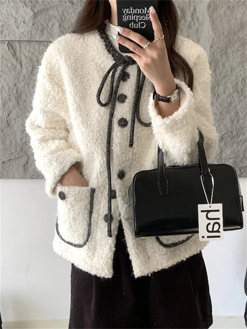 Slim Coats Woolen Winter Sweet Office Lady Curl Daily Gentle High Street New