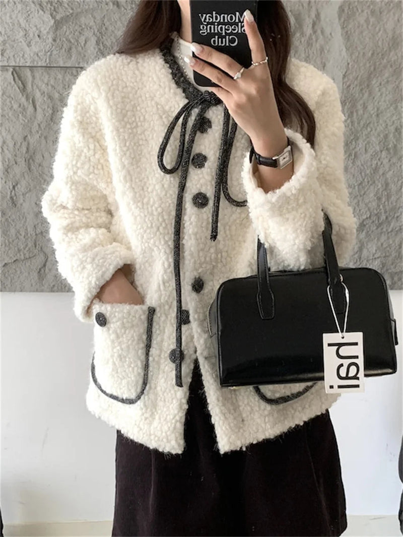 Slim Coats Woolen Winter Sweet Office Lady Curl Daily Gentle High Street New