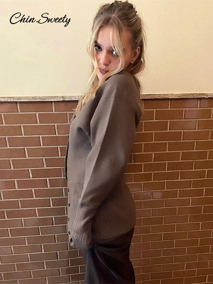 Knit Cardigans V-neck Long Sleeve Slim Button Sweater Female Autumn Winter Lady Knitwear New