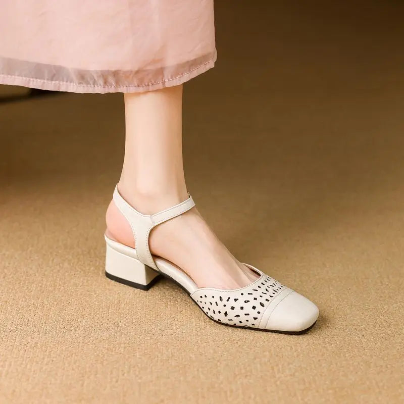 Sandals Square Toe Thick Heels 3.5cm Buckle Strap Breathable Small Size 31 32 33 Sweet Daily Shoes
