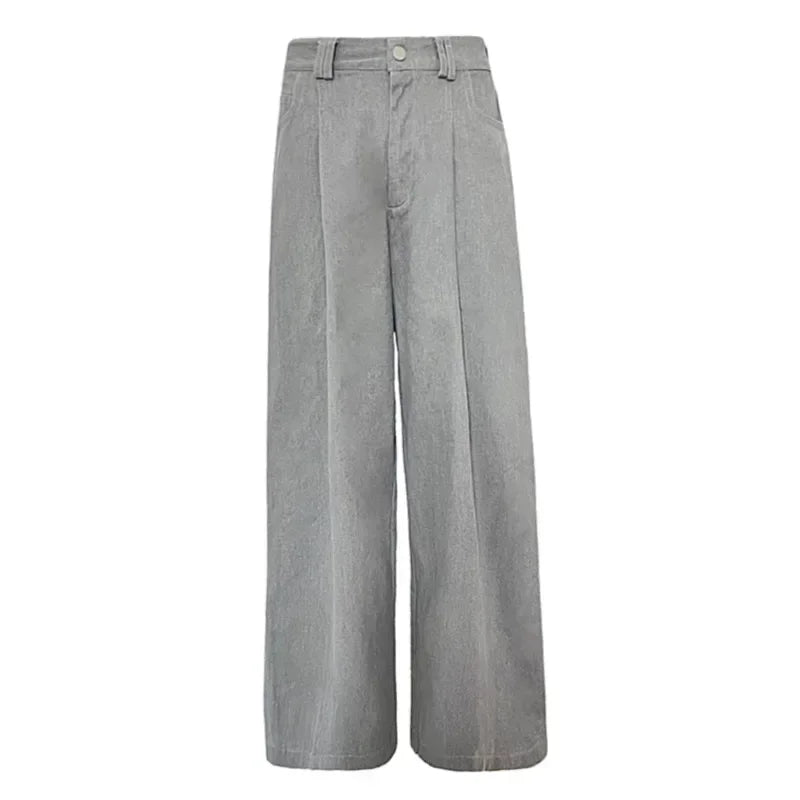 Gray Suit Pants for Oversized Korean Slack Classic Trousers Office Palazzo Loose