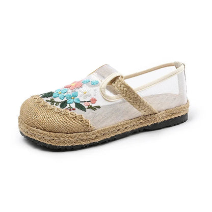 Summer New Thin Mesh Embroidered Shoes Breathable Antique Hanfu Shoes Old Beijing Cloth Shoes Flat Shoes