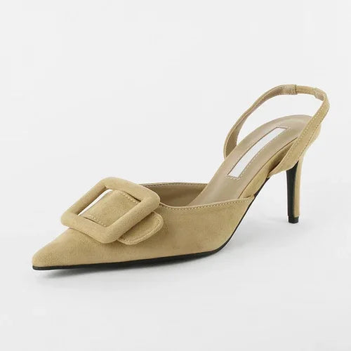 Sandals Summer Pointed Toe High Heels Stiletto Square Buckle Large Size Single Shoes