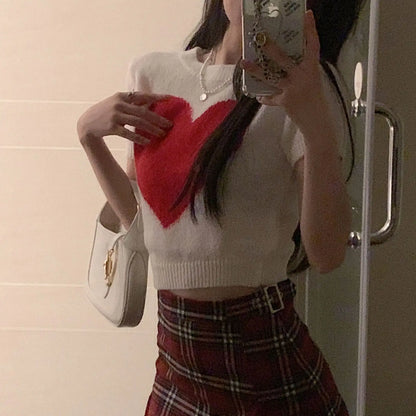 Preppy Top Shirt Youth Blouse Summer Blouses Woman Sweet Knitted Tee Crop Top Korean