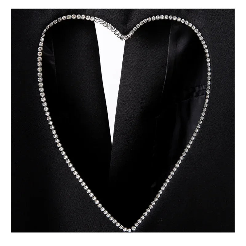 Black Blazers for Patchwork Diamond Heart Pattern Notched Long Sleeve Coats Female Autumn Clothes