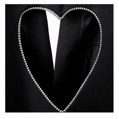 Black Blazers for Patchwork Diamond Heart Pattern Notched Long Sleeve Coats Female Autumn Clothes
