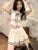 Korean Knitted Two-piece Set Short Sleeve Patchwork Cropped Top Pleated Mini Skirt Preppy Style Outfits New