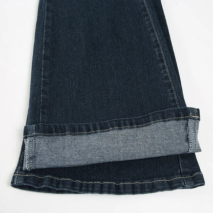 Y2k Flared Jeans Retro Button-up Low Rise Denim Pants Harajuku 2000s Trousers Basic Aesthetic Mom Jeans