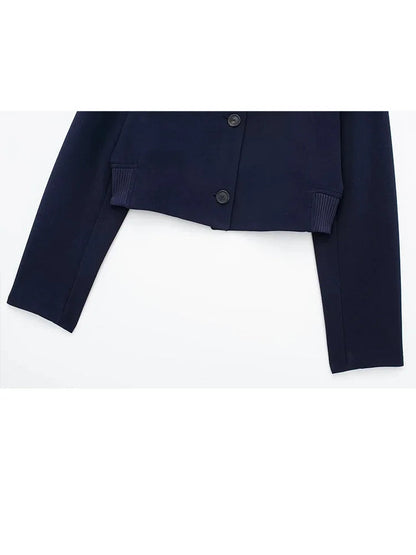 Spring Lapel Cropped Jacket Woman Long Sleeve Fake Pockets Coat Female Single Breasted Jackets