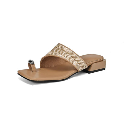 Slippers Beach Shoes Low Slides Square Toe Rubber Flip Flops Sabot Hawaiian Soft Pu Rome Fabric Leisure Hoof