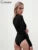 Classic Ruched Bodysuits Autumn Full Sleeve V-neck Skinny Romper Tops Female Wild Hipster