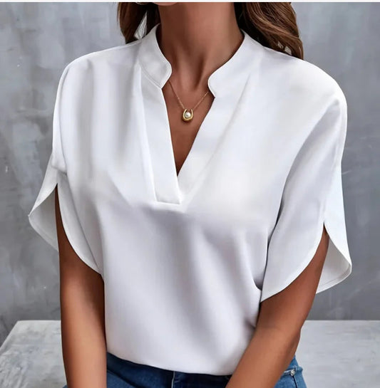 Summer V-neck Short Sleeve Blouse