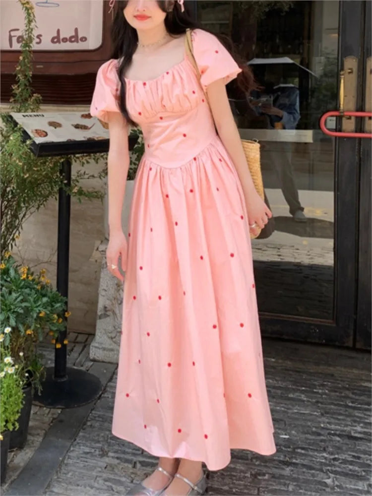 Fairy Midi Dress of Causal Puff Sleeve Party Dress Female One Piece Y2k Clothes