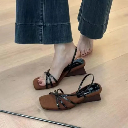 Kitten High Heels Open Toe Sandals Cross Narrow Band Low Slippers Stylish Comfortable Multiwork Shoes Flat Heels