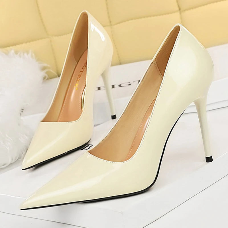 Shoes Pointed Toe Red Pumps Patent Leather High Heels Occupational Ol Office Shoes Stiletto Female Heels Shoes