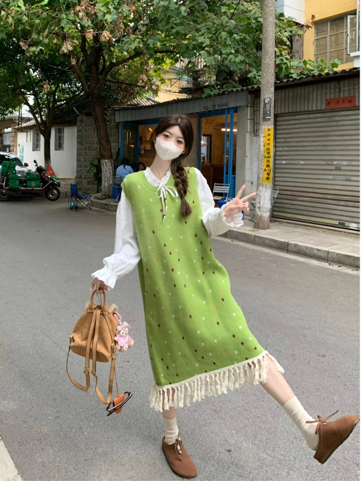 Sweet Forest Colored Sleeveless Polka Dot Vest Dress Autumn Loose Tassel Mint Manwave Long Dresses