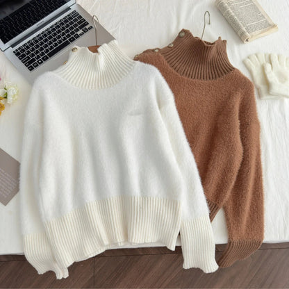 Korean Turtleneck Sweater Long Sleeve Slim Pure Color Knitted Pullover Office Lady Outwear Jumpers
