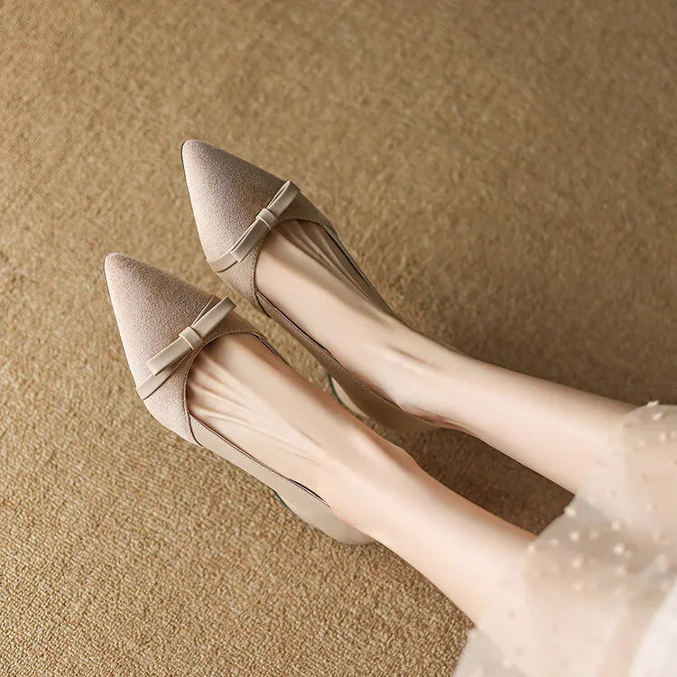 3347 Bow Flat Shoes Pointed Color Matching Large Size Shoes Flat Shoes