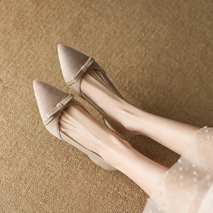 3347 Bow Flat Shoes Pointed Color Matching Large Size Shoes Flat Shoes