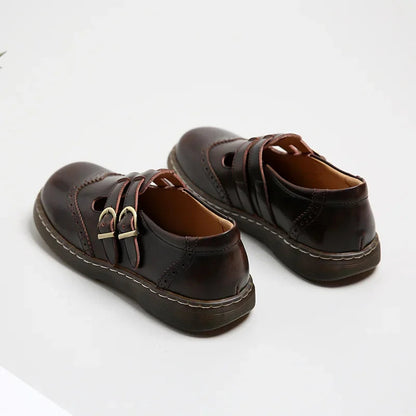 Mary Jane Shoes Summer Thin Section Japanese Double Buckle New Lowcut Flat Round Toe Small Leather Shoes