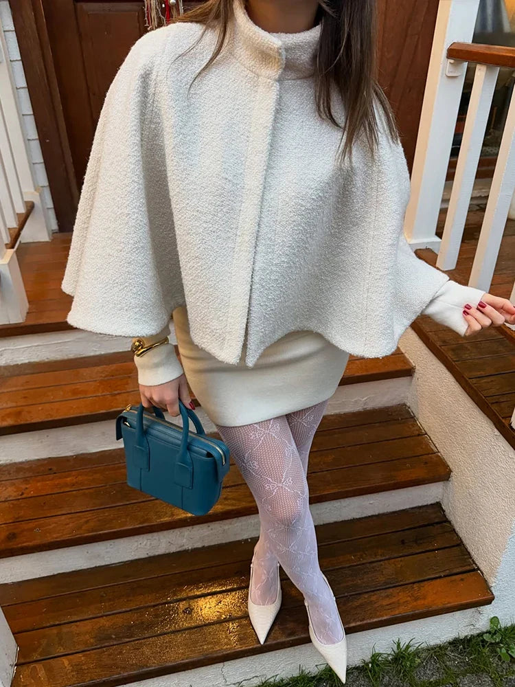 Cloak Loose High Neck a Line Hidden Button Coats Female Spring New Soft Cloaks Lady