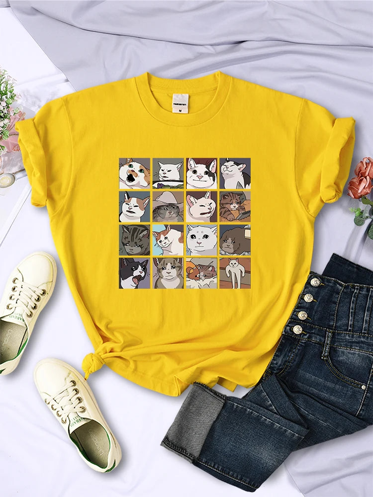 Animal Dog Cat Printing Tee Shirts Summer Clothing Harajuku Sport Style Tops Multicolor Female T-shirt