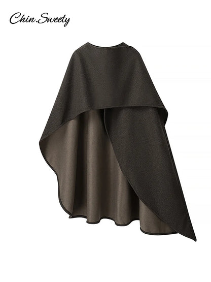 Irregular Cloak Coat Half Sleeve O Neck Scarf Loose Female Jacket Winter Lady Thick Overcoat New