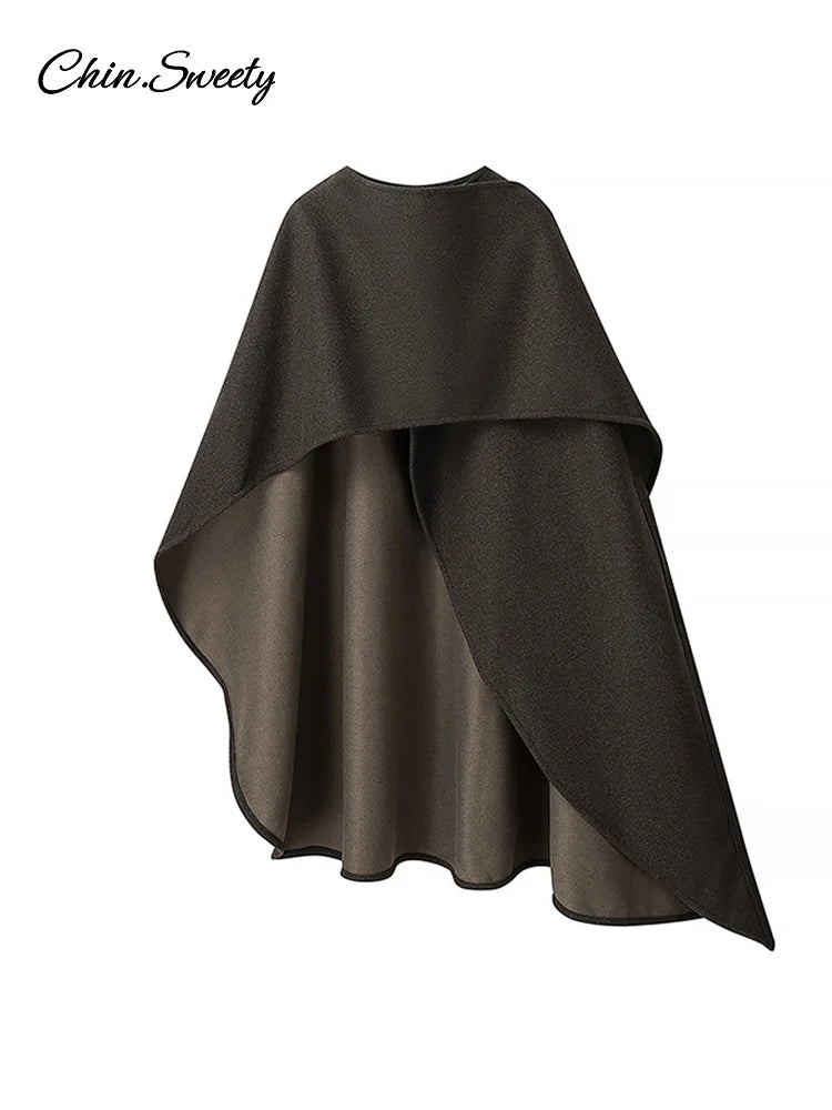 Irregular Cloak Coat Half Sleeve O Neck Scarf Loose Female Jacket Winter Lady Thick Overcoat New