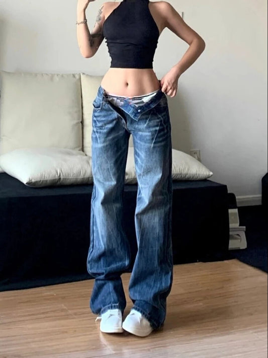 Korean Classical Jeans Straight Leg Simple Jeans Grunge Harajuku Blue Denim Pants Y2k Tide Aesthetic
