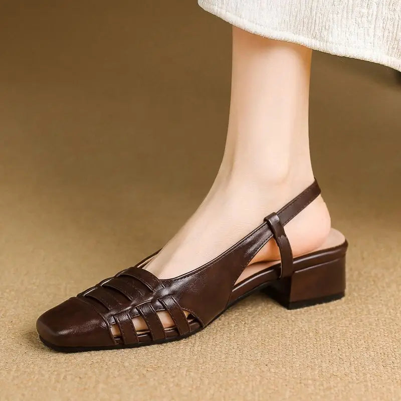 Design Sandals Square Toe Block Heels 3.5cm Back Buckle Strap Big Size 43 Dating Shoes 31 32