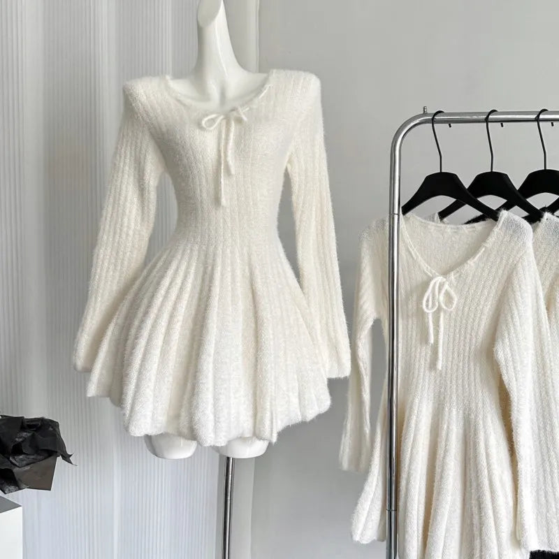 Autumn Winter Knitted Dresses for Woman Y2k Harajuku Slim Sweater Dress New Korean Mini Party Dress