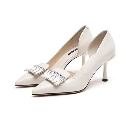 Female Sandal Slipon Loafers Summer Spring Shoes Strappy Heels Shallow Mouth Pointed Elastic Band Stiletto Fashi