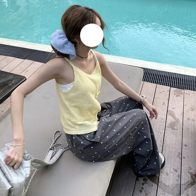 Summer Hot Retro Internet Celebrity Korean New Straight Tube Loose Wave Embroidery Pants Trend