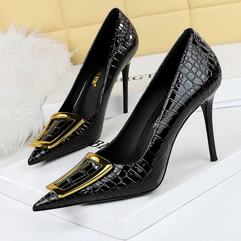 Shoes 10 Cm Metal Buckle Pumps ’s Banquet Shoes Stilettos High Heels Party Shoes