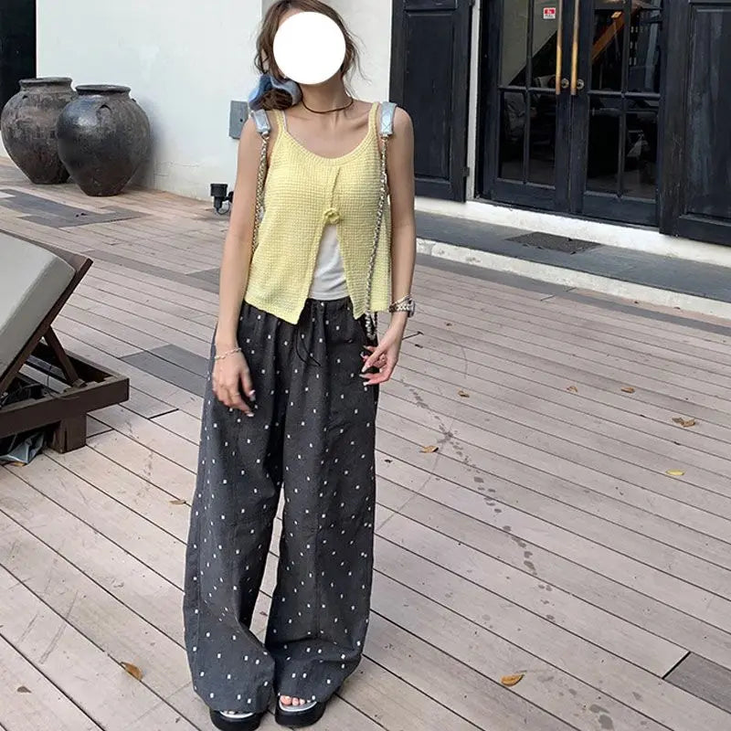 Summer Hot Retro Internet Celebrity Korean New Straight Tube Loose Wave Embroidery Pants Trend