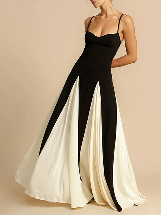 Patchwork Strap Maxi Dress Sleeveless Backless Female Sling Dresses Summer New Party Lady Robe
