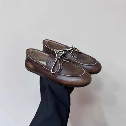 Ins Genuine Leather Flats Shoes Loafers Trend Suede Loafers British Style Flat Single Shoes