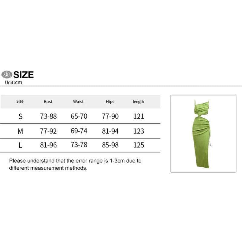 Slit Dress Y2k Clothes Hollow Out Spaghetti Strap Sleeveless Midi Dress With Drawstring Beach Party Dresses