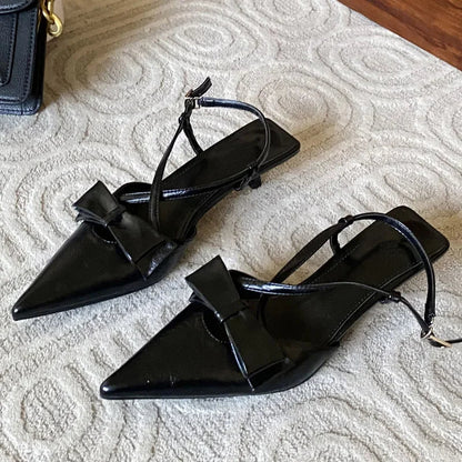 New Butterflyknot Buckle Strap Pumps Woman Pointed Toe Thin Low Heels Shoes
