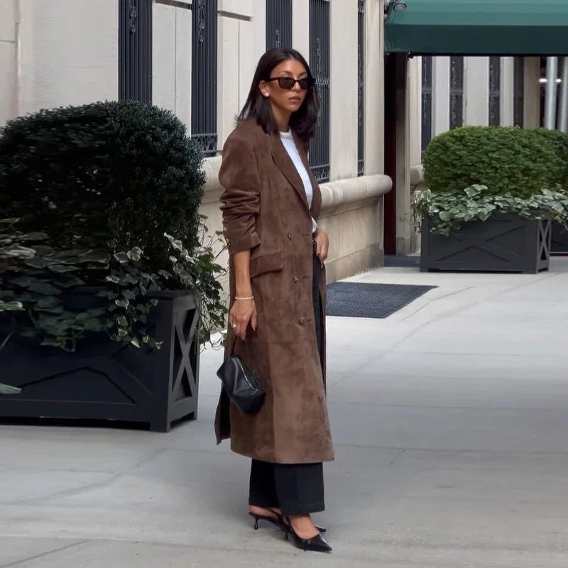 Long Long Sleeve Turn-down Collar Double Breasted Female Coat Autumn Lady Jacket New