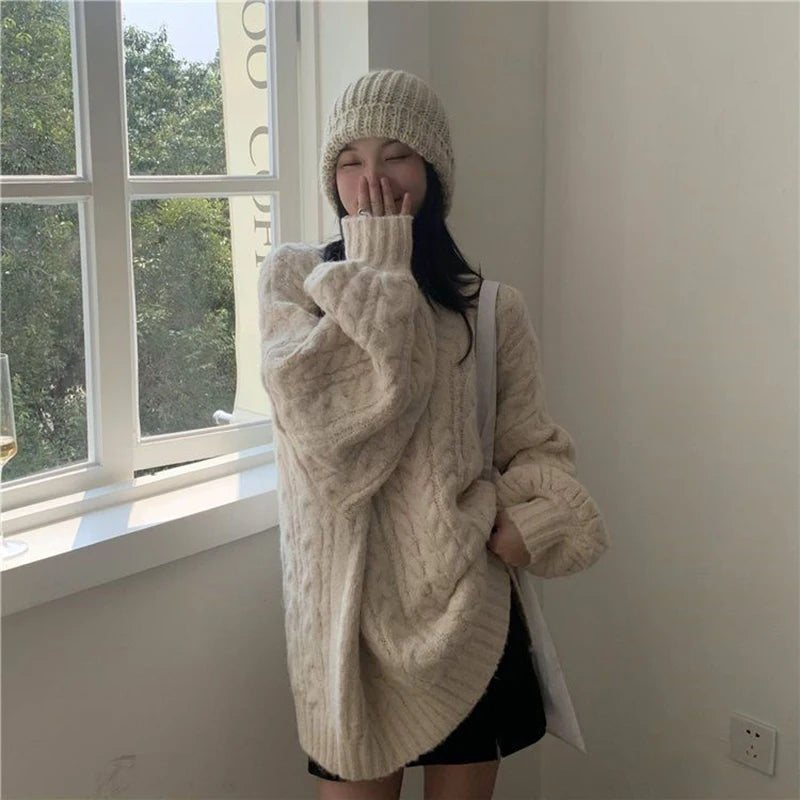 Oversized Sweater Preppy Pink V Neck Knitted Pullovers Harajuku Korean Long Sleeve Knitwear Winter Jumpers