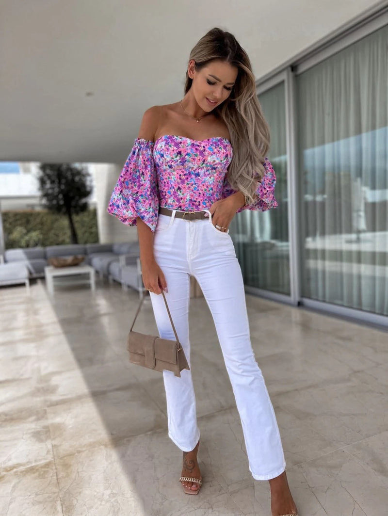 Top Summer Off Shoulder Blouses Holiday Slash Neck Tops