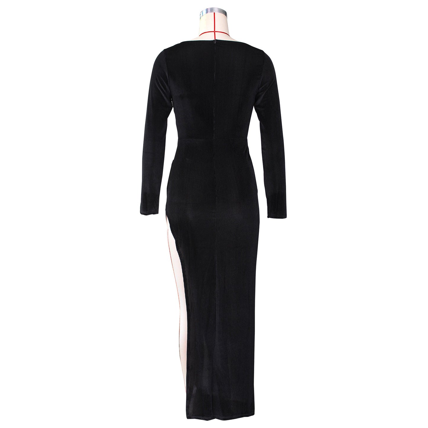 Velvet High Waist Slit Maxi Dress Long Sleeve Evening Party Dress