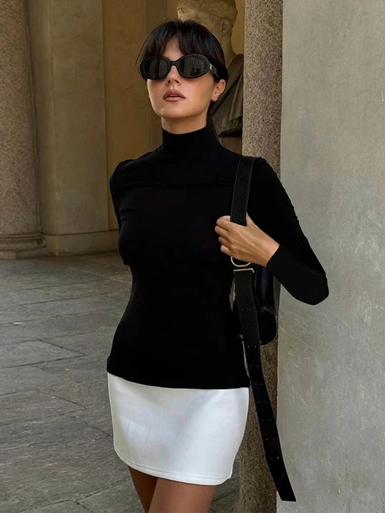 Turtleneck Splice Long Sleeve Mini Dress ’s Contrast Color Bodycon Dresses Autumn New Club Party Dress