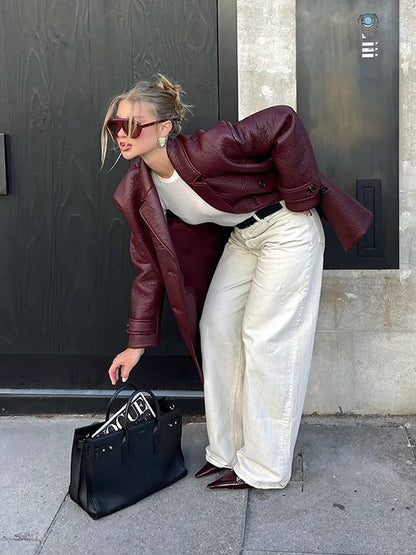 New Lapel Color Jacket Pocket Long Sleeved Single Breasted Coat Autumn Versatile High